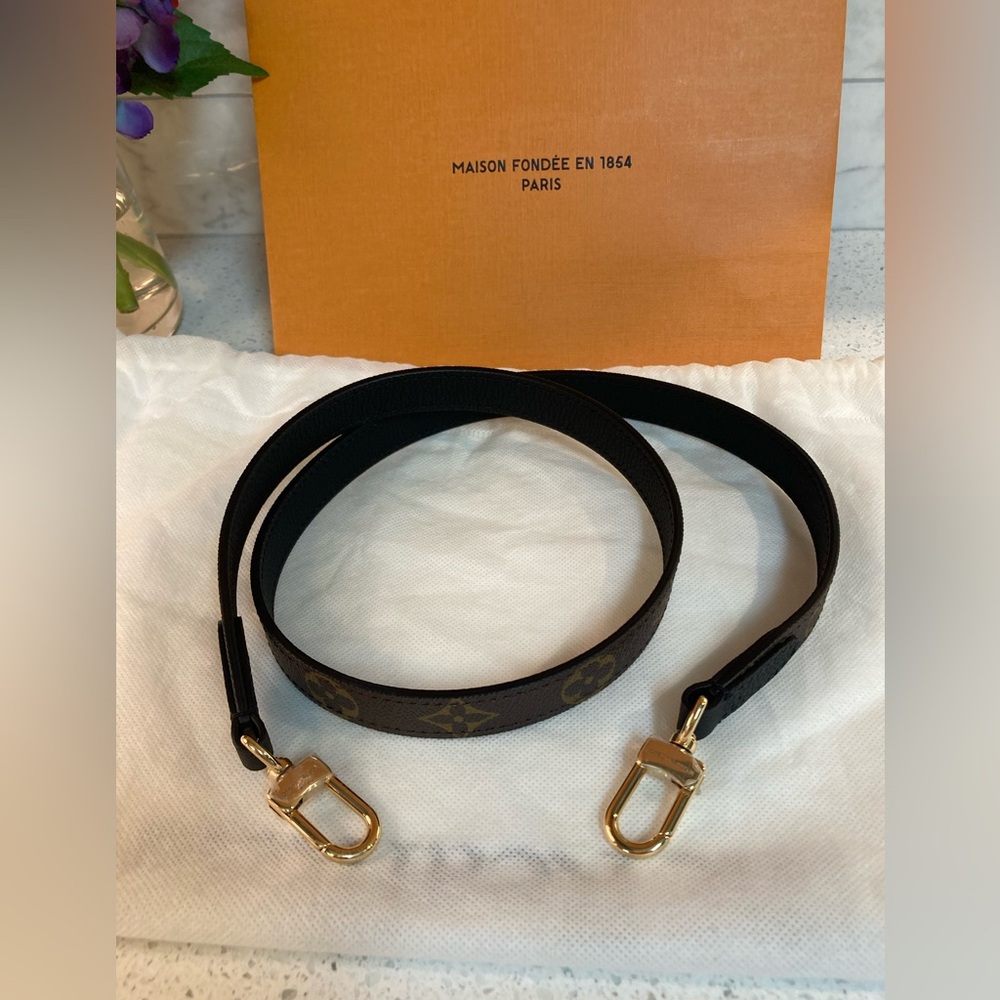 Louis Vuitton Monogram and Black Leather Handbag Strap